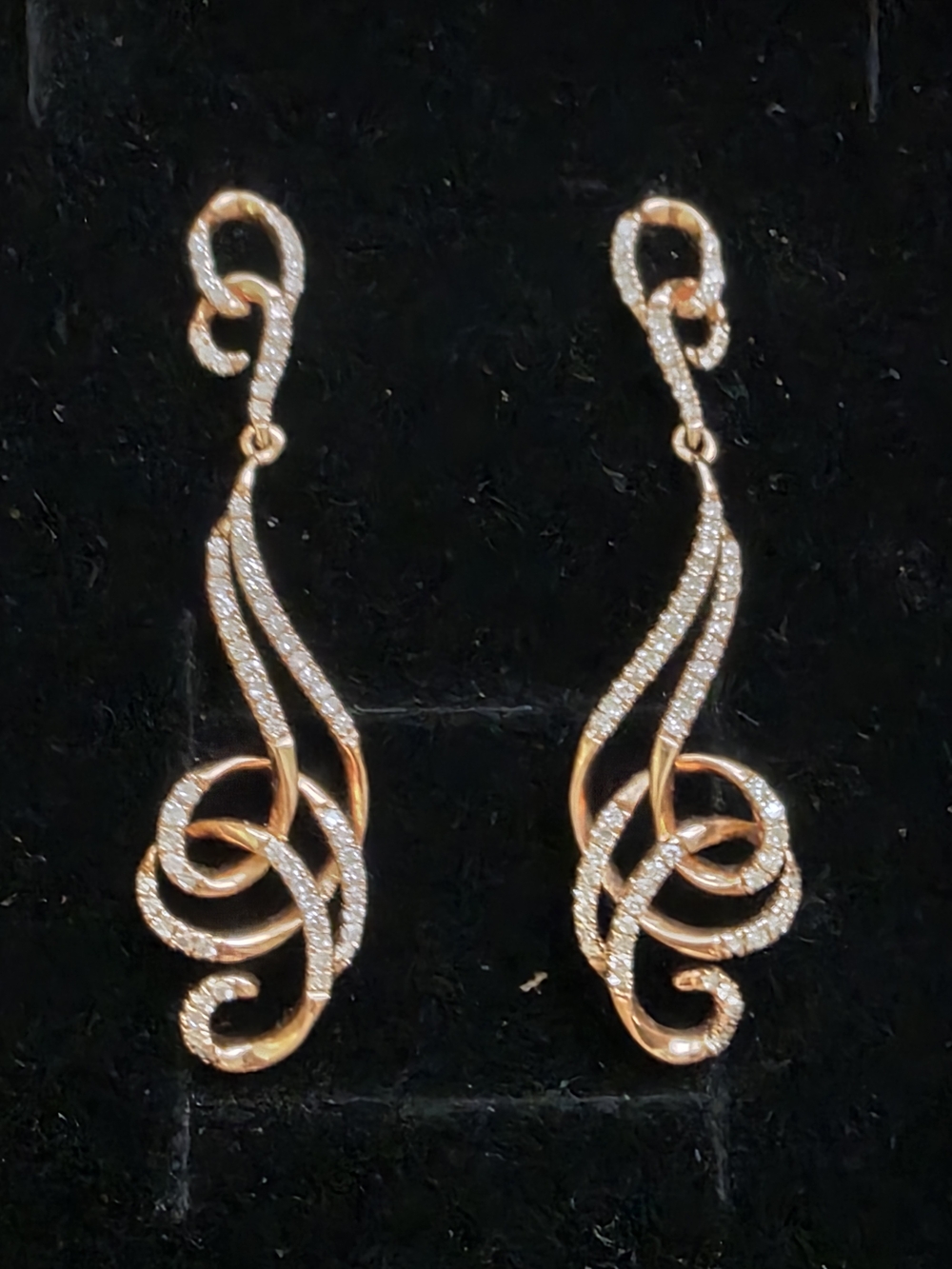 10k Solid Rose Gold Diamond Swirl Earrings - Picture 4 of 6